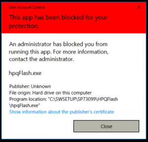 this app has been blocked for your protection hp